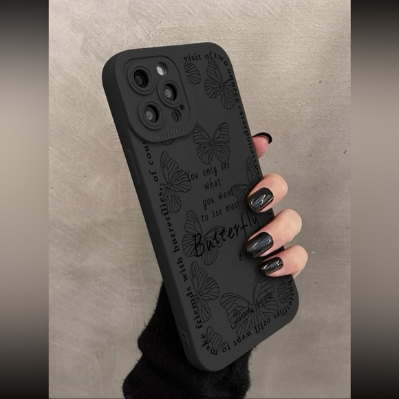 NWT iPhone13ProMax Black Rubber Phone Case w/Engraved Butterfly Detailing - Picture 2 of 4